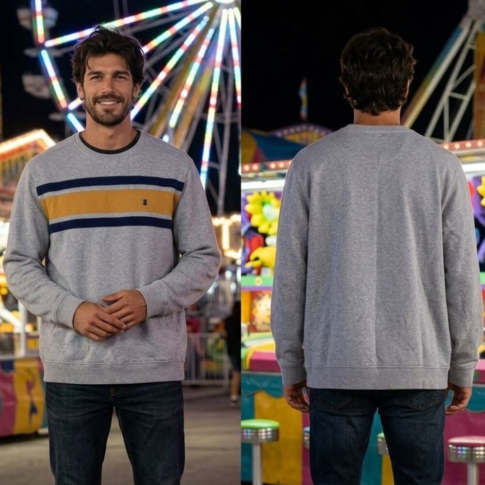 Izod Gray Striped Long Sleeve Crewneck Sweatshirt Mens Size XL 50 Chest